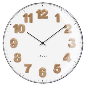 LAVVU Bílé hodiny s dřevěnými čísly HARMONY