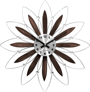 LAVVU Dřevěné stříbrné hodiny CRYSTAL Flower s čísly