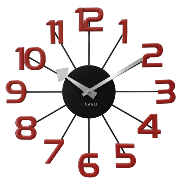 LAVVU Černo-červené moderní hodiny DESIGN Numerals