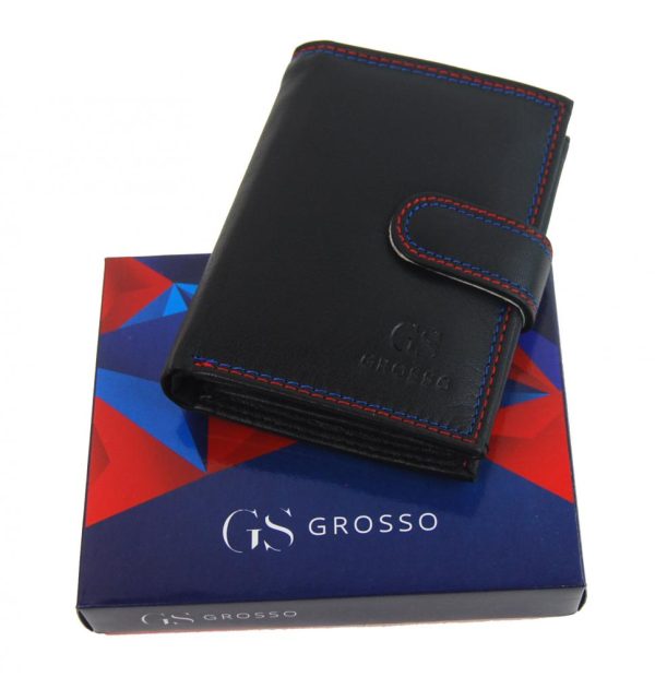 Čierna pánska kožená peňaženka so zápinkou v krabičke GROSSO