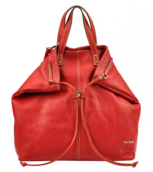 Pierre Cardin Kožená veľká dámska kabelka do ruky / ruksak červená