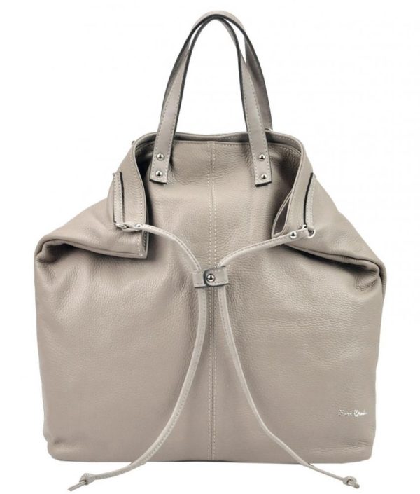 Pierre Cardin Kožená veľká dámska kabelka do ruky / ruksak tmavo béžová (hnedo-šedá)