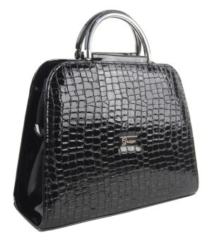 Luxusná čierna lakovaná kroko kabelka do ruky S81 GROSSO