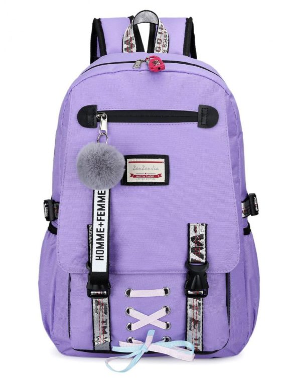 Veľký fialový študentský dizajnový batoh pre dievčatá