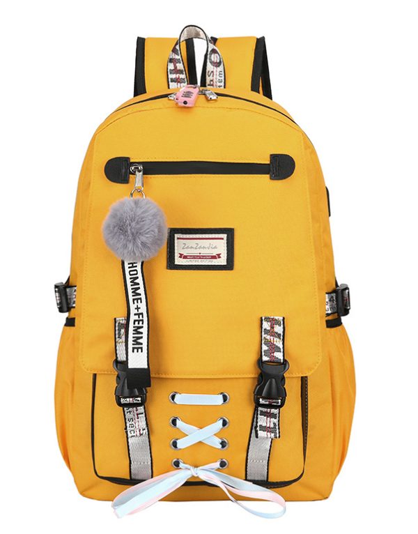 Veľký žltý študentský dizajnový batoh pre dievčatá
