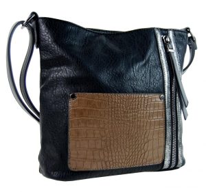 Dámska crossbody kabelka s čelnou kroko kapsičkou F-014 čierna