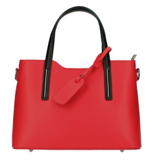 Kožená červená dámska kabelka s čiernymi ramienkami do ruky Maila