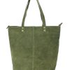 Kožená veľká khaki zelená brúsená praktická dámska kabelka