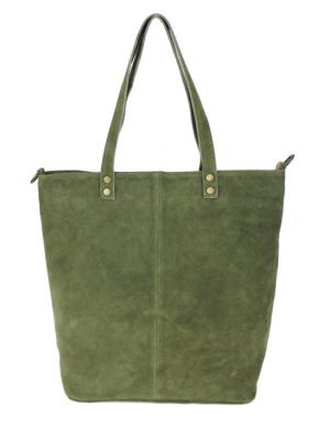Kožená veľká khaki zelená brúsená praktická dámska kabelka