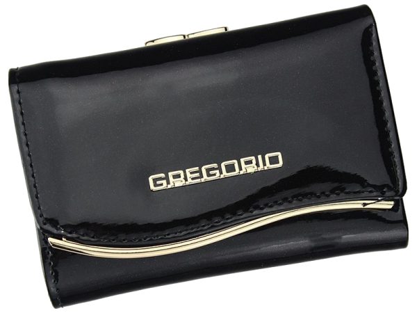 Gregorio čierna lakovaná malá dámska kožená peňaženka v darčekovej krabičke ZLF-117