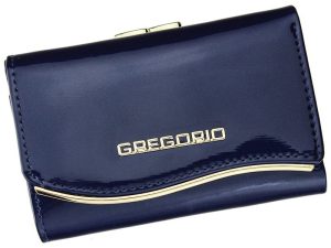Gregorio modrá lakovaná malá dámska kožená peňaženka v darčekovej krabičke ZLF-117