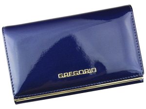 Gregorio modrá lakovaná dámska kožená peňaženka v darčekovej krabičke