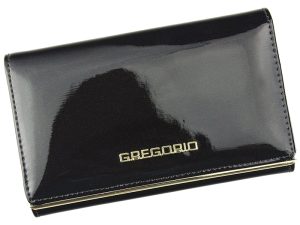 Gregorio tmavo hnedá lakovaná dámska kožená peňaženka v darčekovej krabičke