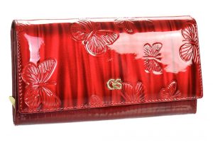 GROSSO Kožená dámska peňaženka v motíve motýľov RFID červená v darčekovej krabičke