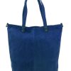 Kožená veľká modrá brúsená praktická dámska kabelka