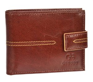 Koňakovo hnedá pánska kožená peňaženka RFID so zápinkou v krabičke GROSSO