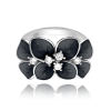 MINET Čierny kvetinový strieborný prsteň FLOWERS s bielymi zirkónmi veľkosť 51