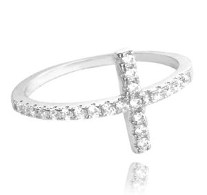MINET Stříbrný prsten KŘÍŽEK s bílými zirkony vel. 56