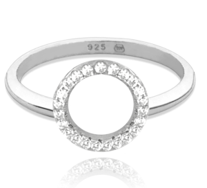 MINET Strieborný prsteň RING s bielymi zirkónmi veľkosť 57