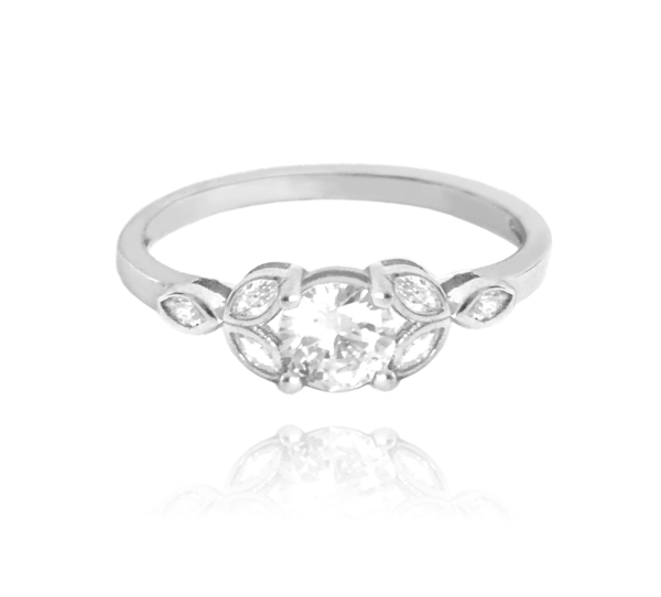 MINET Luxusný kvetinový strieborný prsteň FLOWERS s bielymi zirkónmi veľkosť 56