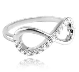 MINET Strieborný prsteň INFINITY s bielymi zirkónmi veľkosť 60