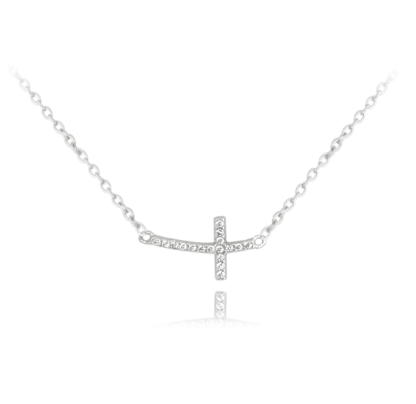 MINET Strieborný náhrdelník malý krížik so zirkónmi
