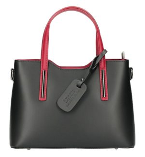 Kožená čierna dámska kabelka s červenými ramienkami do ruky Maila