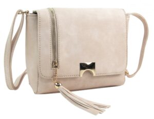 Krémová menšia dámska crossbody kabelka so zlatými doplnkami 2279-BB