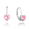 MINET Strieborné náušnice HEART s ružovými zirkónmi