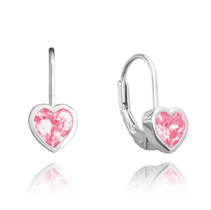 MINET Strieborné náušnice HEART s ružovými zirkónmi