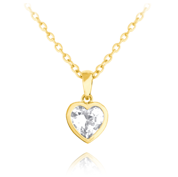 MINET Pozlátený strieborný náhrdelník HEART s bielym zirkónom