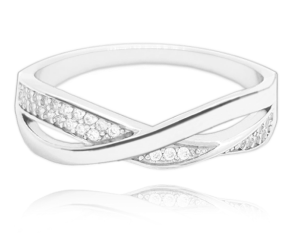 MINET Strieborný prsteň s bielymi zirkónmi veľkosť 52