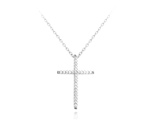 MINET Strieborný náhrdelník CROSS s bielymi zirkónmi