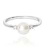 MINET Strieborný prsteň s perlou a bielymi zirkónmi veľkosť 52