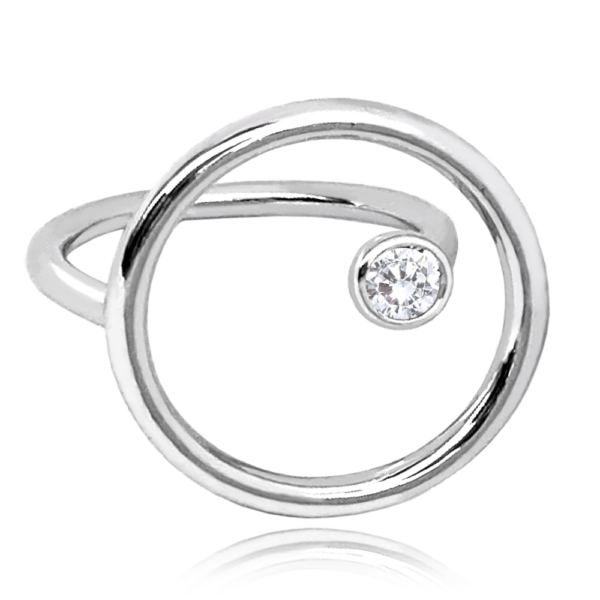 MINET Strieborný prsteň otvorený CIRCLE so zirkónom veľkosť 50