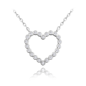MINET Strieborný náhrdelník HEART s bielymi zirkónmi