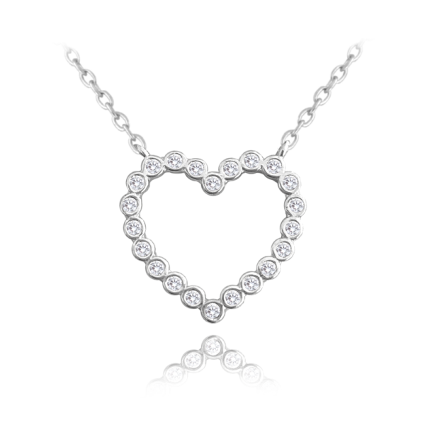 MINET Strieborný náhrdelník HEART s bielymi zirkónmi