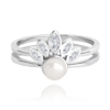 MINET Strieborný prsteň s perlou a bielymi zirkónmi veľkosť 55