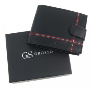 Kožená čierna pánska peňaženka so zápinkou v krabičke GROSSO