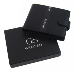 GROSSO Kožená pánska peňaženka čierna RFID so zápinkou v krabičke