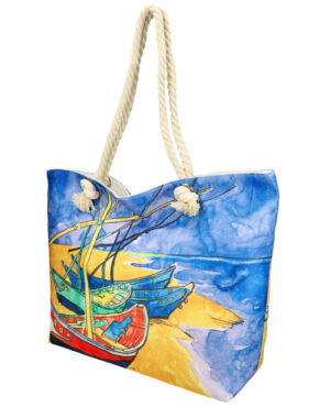Veľká plážová taška v maľovanom dizajne modrá HB007