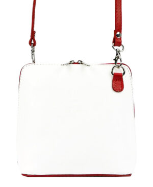 Kožená malá dámska crossbody kabelka bielo-červená