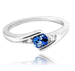 MINET Elegantný strieborný prsteň s modrým zirkónom veľkosť 47