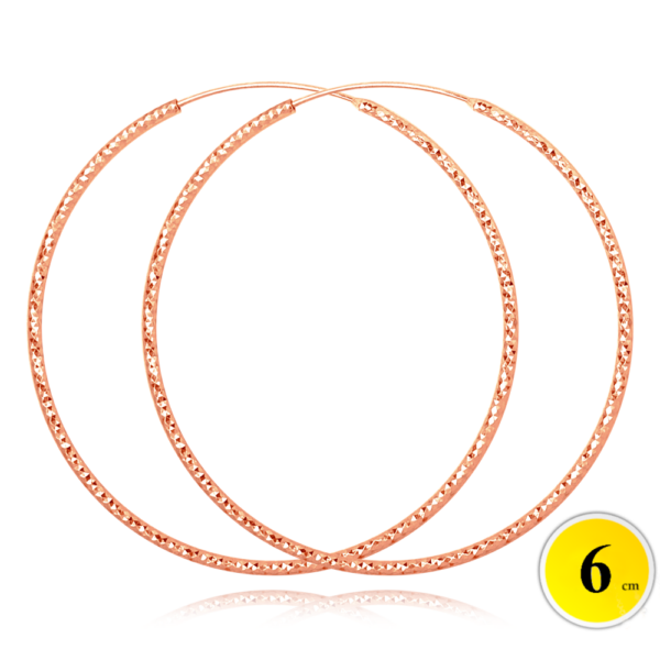 MINET Ružové zlato brúsené strieborné náušnice CIRCLES 6 cm