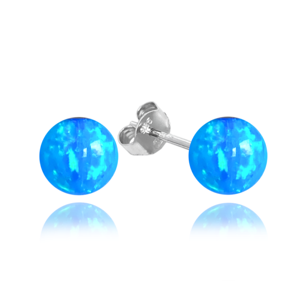 MINET Strieborné náušnice BALLS so svetlomodrými opálmi 8mm