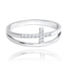 MINET Dvojitý strieborný prsteň CROSS s bielymi zirkónmi veľkosť 62