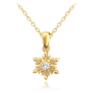 MINET Pozlátený strieborný náhrdelník SNOWFLAKE s bielymi zirkónmi