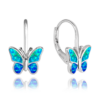 MINET Trblietavé strieborné náušnice BUTTERFLIES s modrým opálom