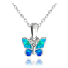 MINET Trblietavý strieborný náhrdelník BUTTERFLY s modrým opálom