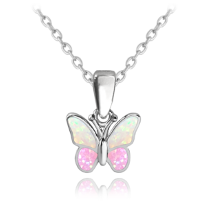 MINET Trblietavý strieborný náhrdelník BUTTERFLY s ružovým opálom